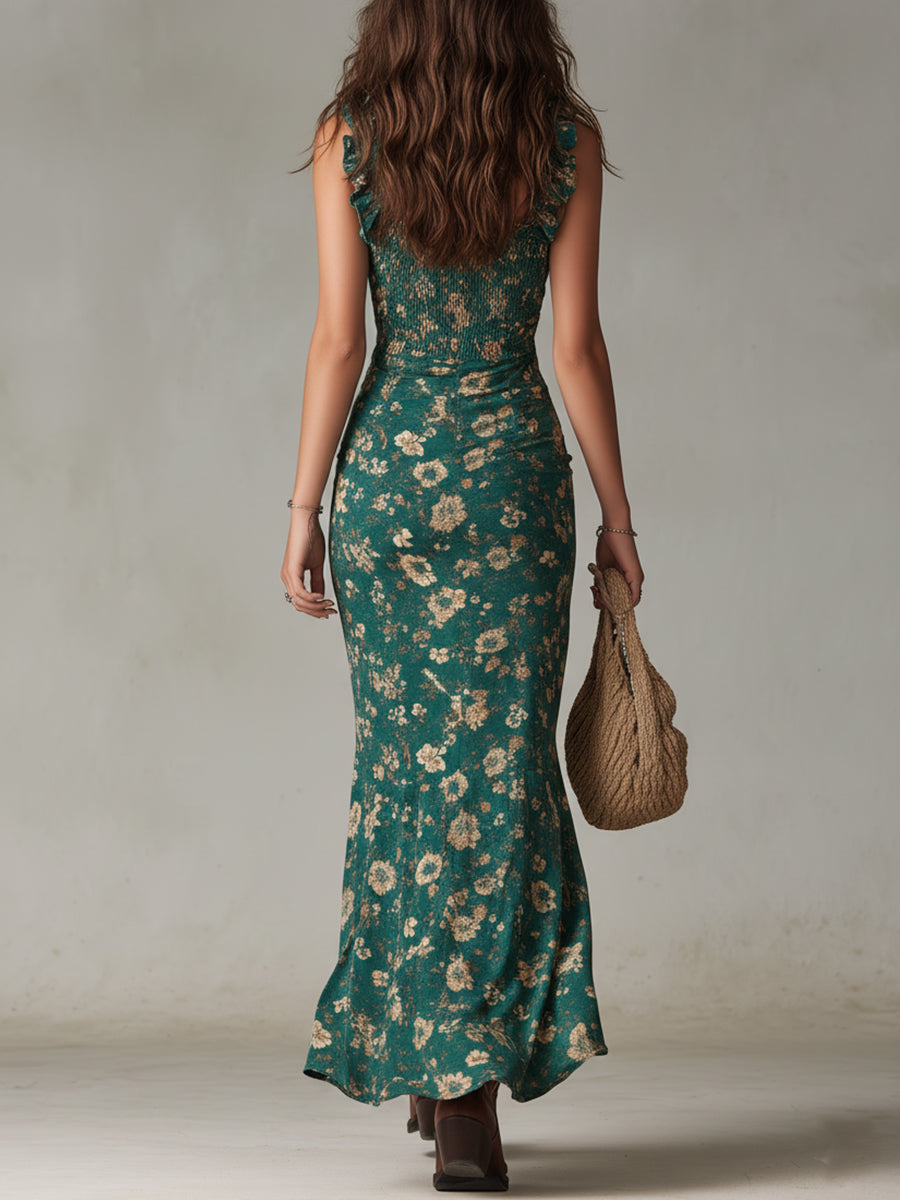 Zara ¦ Vestido maxi boho retro con mangas fruncidas y abertura alta