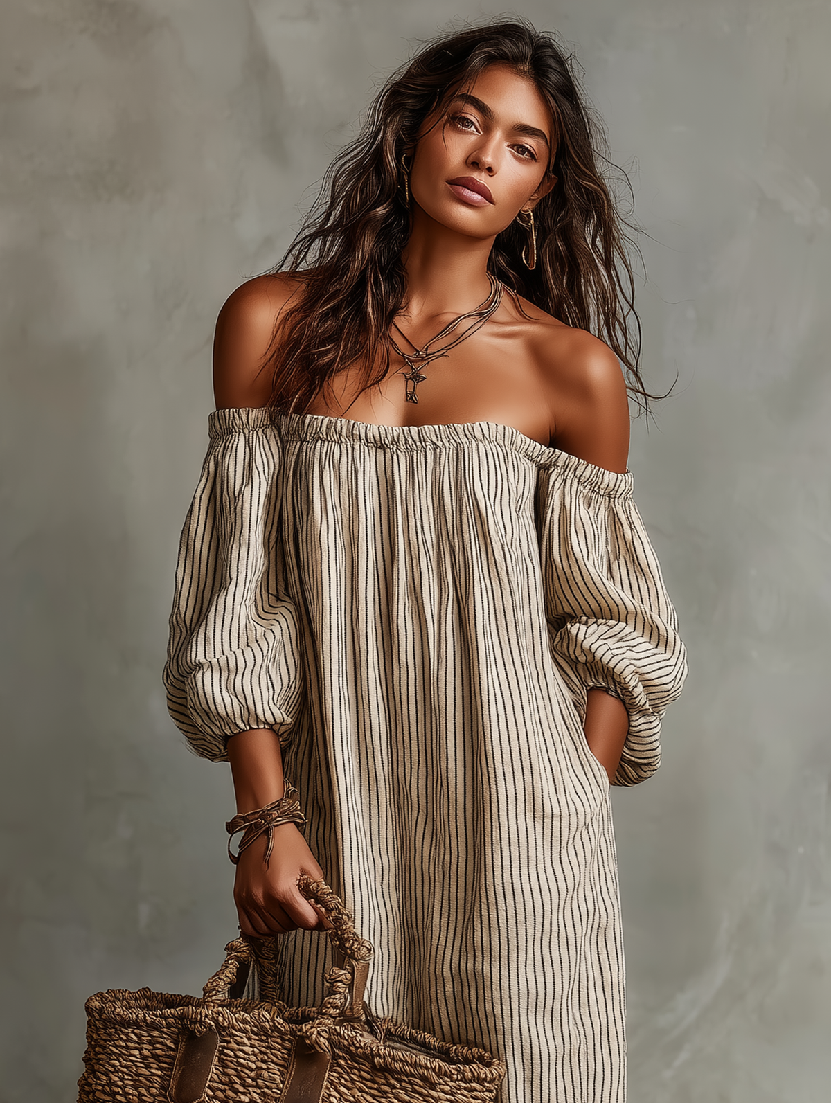 Carmen - Vestido largo con escote que deja los hombros al descubierto