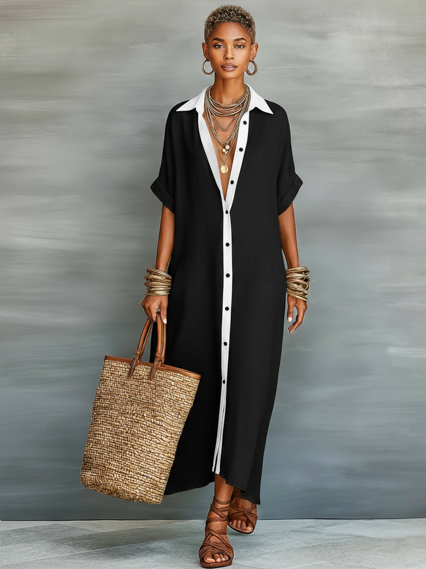 Mireia - Vestido largo oliva de líneas minimalistas