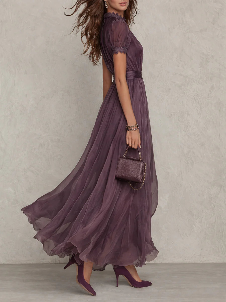 Vestido Maxi de Chifón con Cuello Abierto Violeta