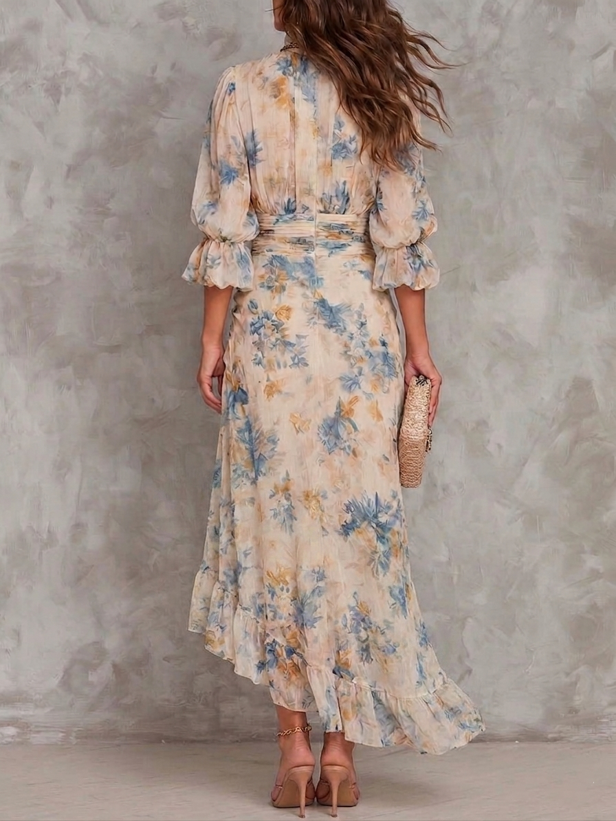 Vestido Maxi en Chiffon Irregular con Estampado Floral