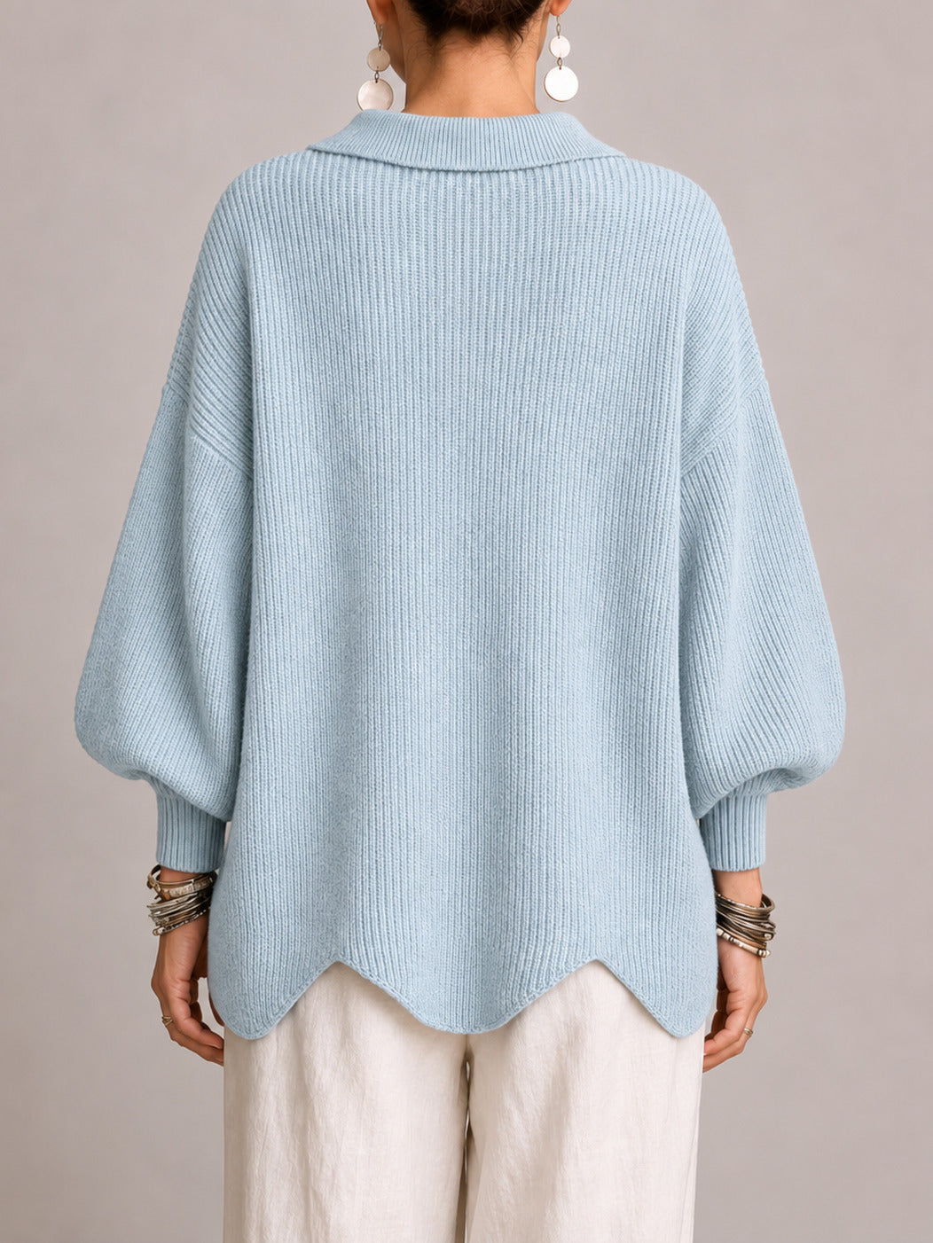 Oriana | Cárdigan Oversize de Punto con Dobladillo Ondulado, Azul Polvo