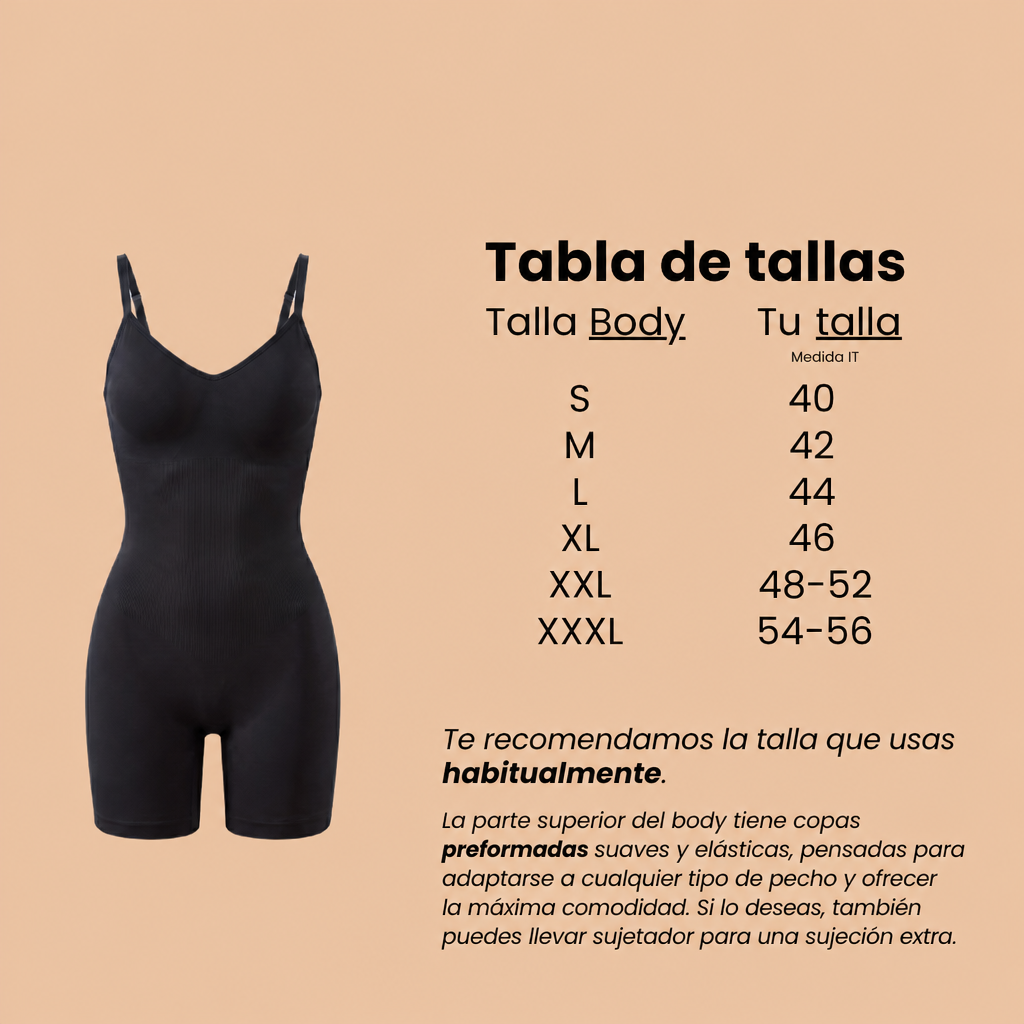 Tabla de tallas del body moldeador con pantalón corto