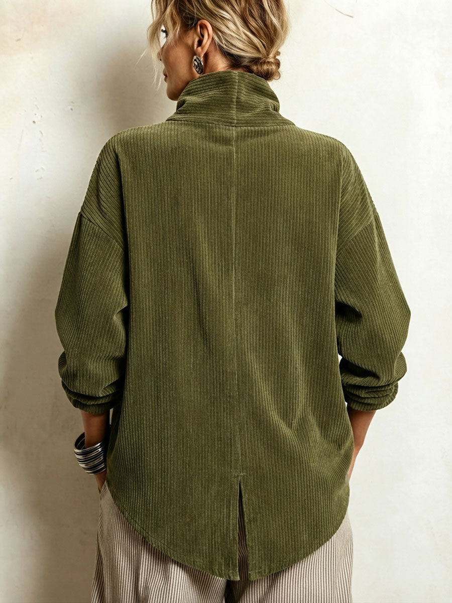 Lucilla | Top de Terciopelo Acanalado con Abotonadura Diagonal, Verde Oliva