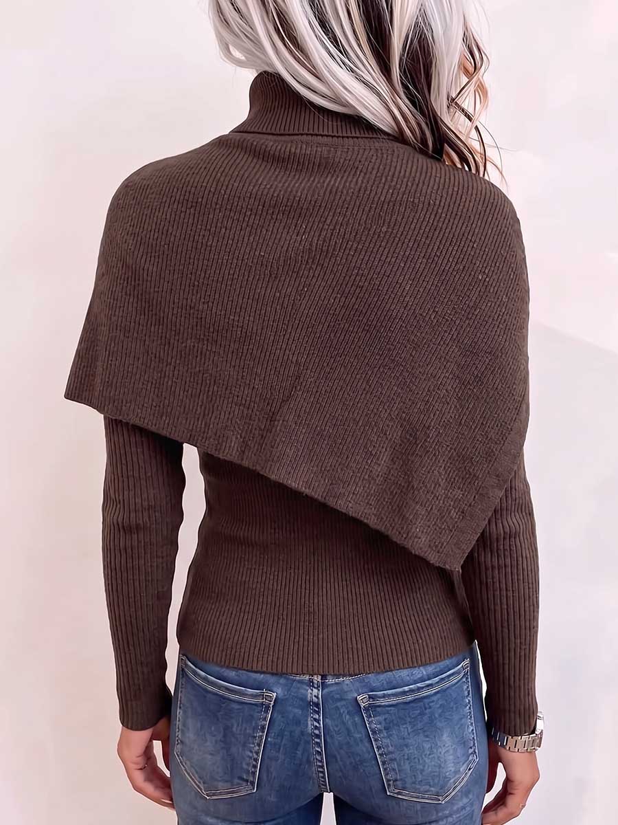 Aurelia | Suéter de Dos Piezas con Cuello Alto y Chal Asimétrico, Chocolate
