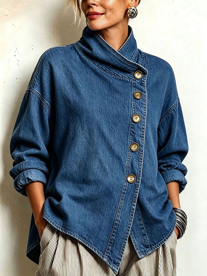 Isotta | Camisa Oversize de Denim con Abotonadura Diagonal, Azul