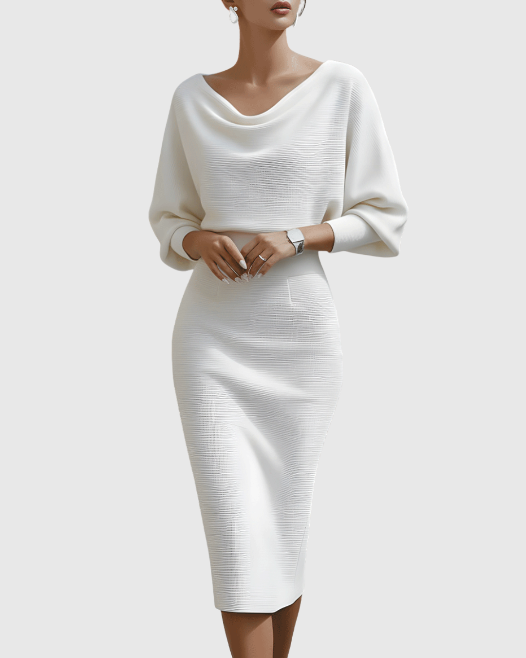 Ismeria - Vestido midi drapeado con manga murciélago