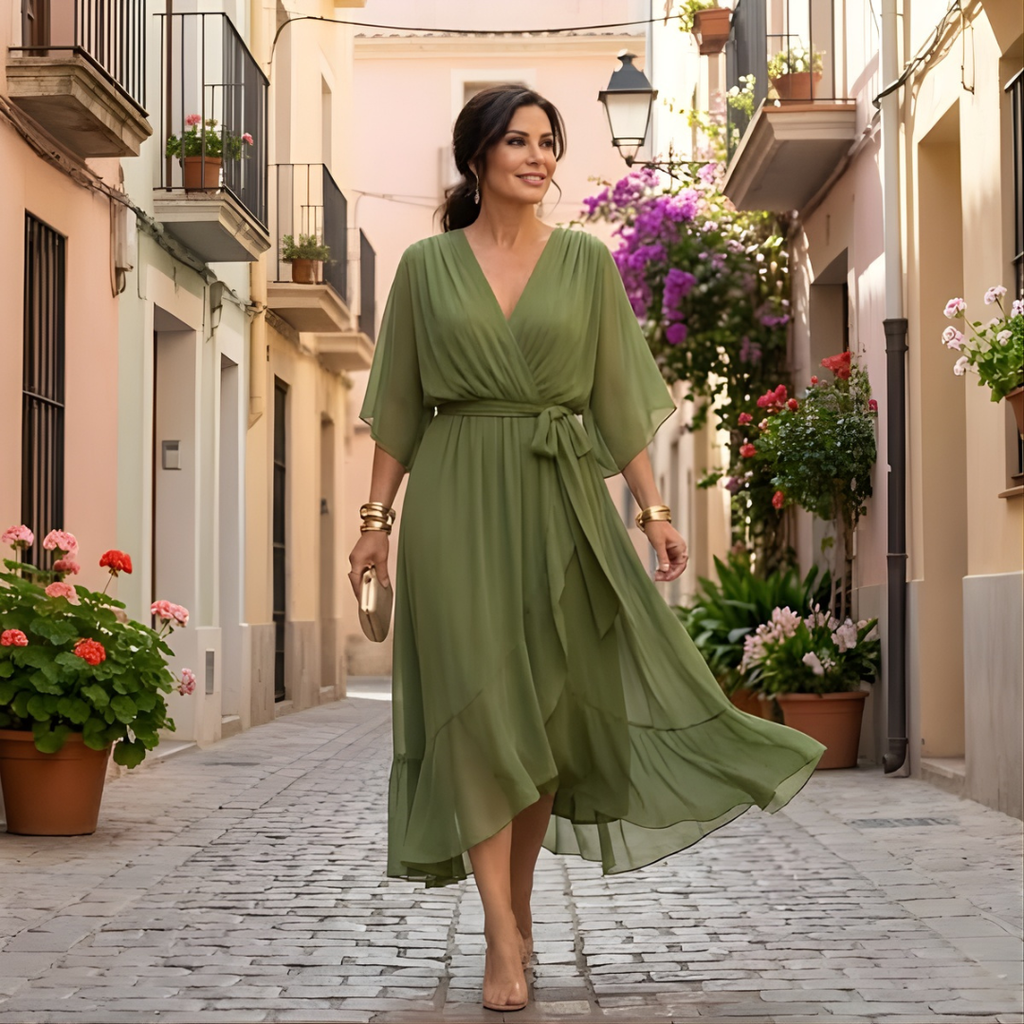 Jessica - Vestido elegante fluido con escote en V