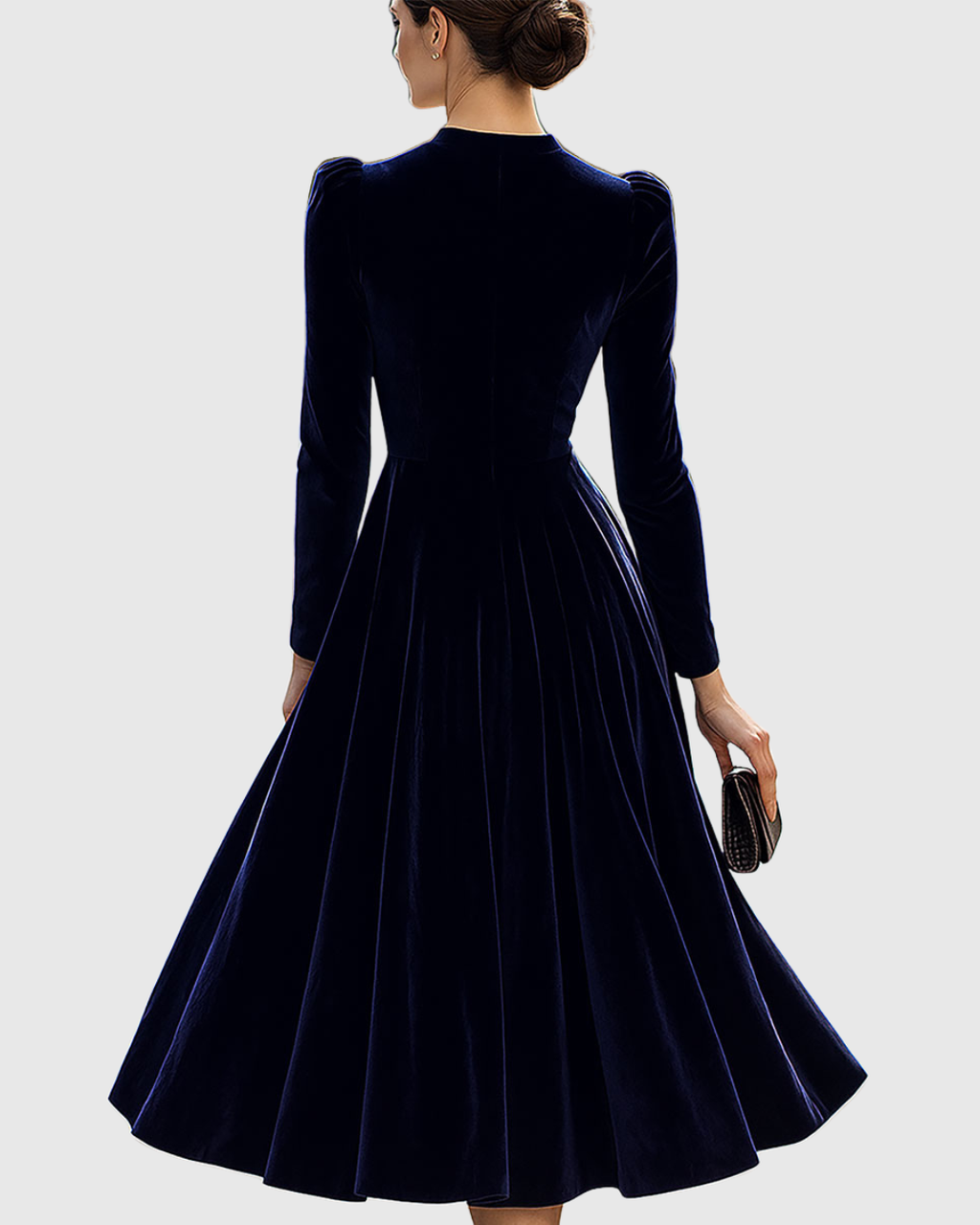 Sibella - Vestido midi azul marino de manga larga