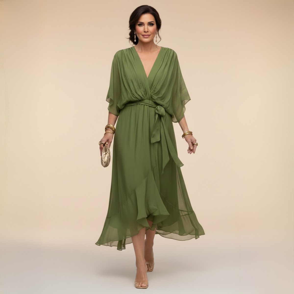 Jessica - Vestido elegante fluido con escote en V