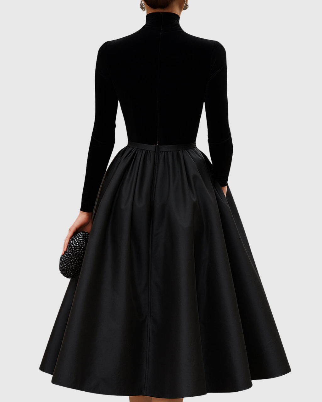 Aradia - Vestido midi negro de terciopelo y satén