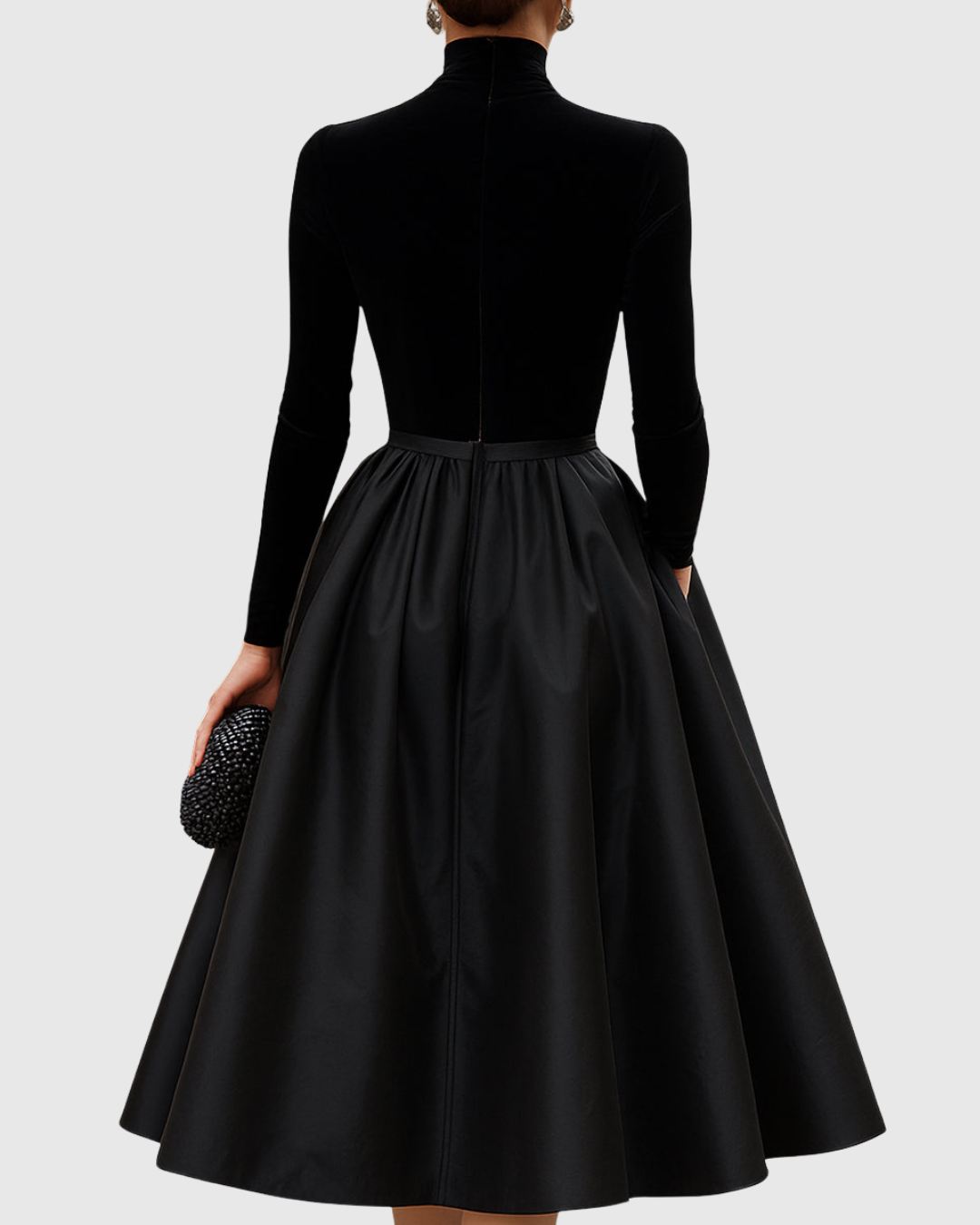 Aradia - Vestido midi negro de terciopelo y satén