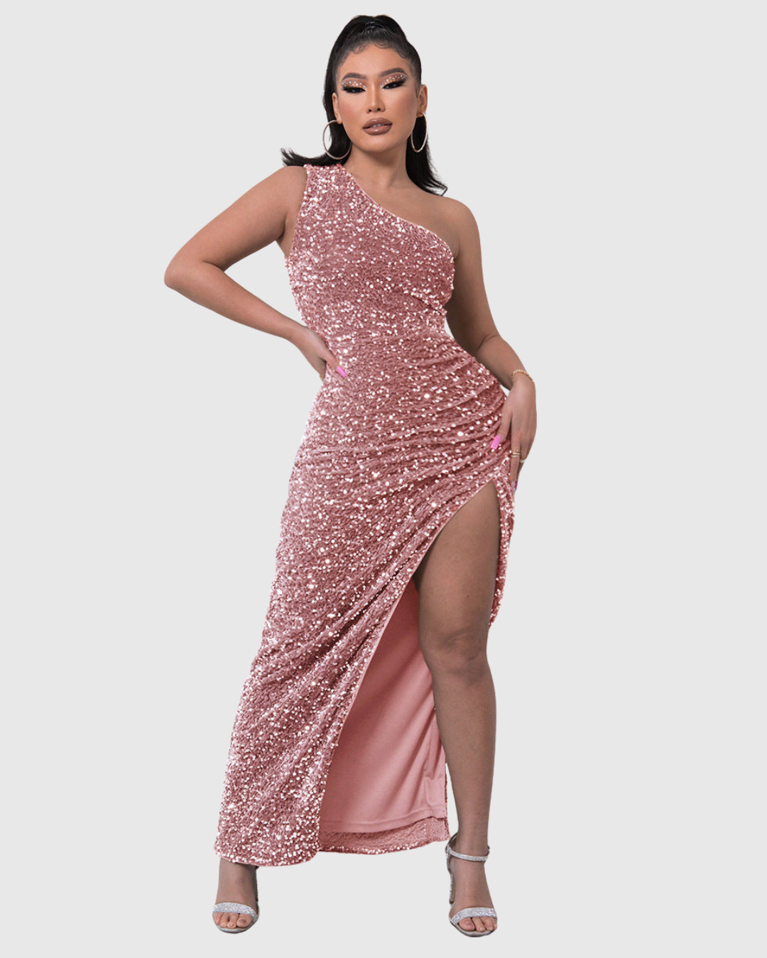 Lillian - Vestido de noche de lentejuelas con un solo hombro