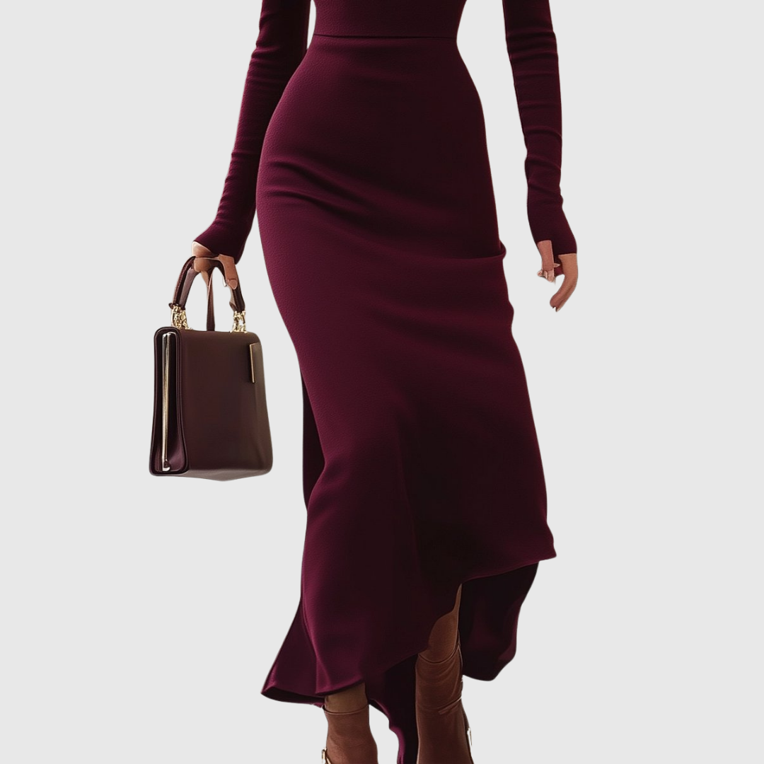 Isabelle - Vestido burdeos de cuello alto