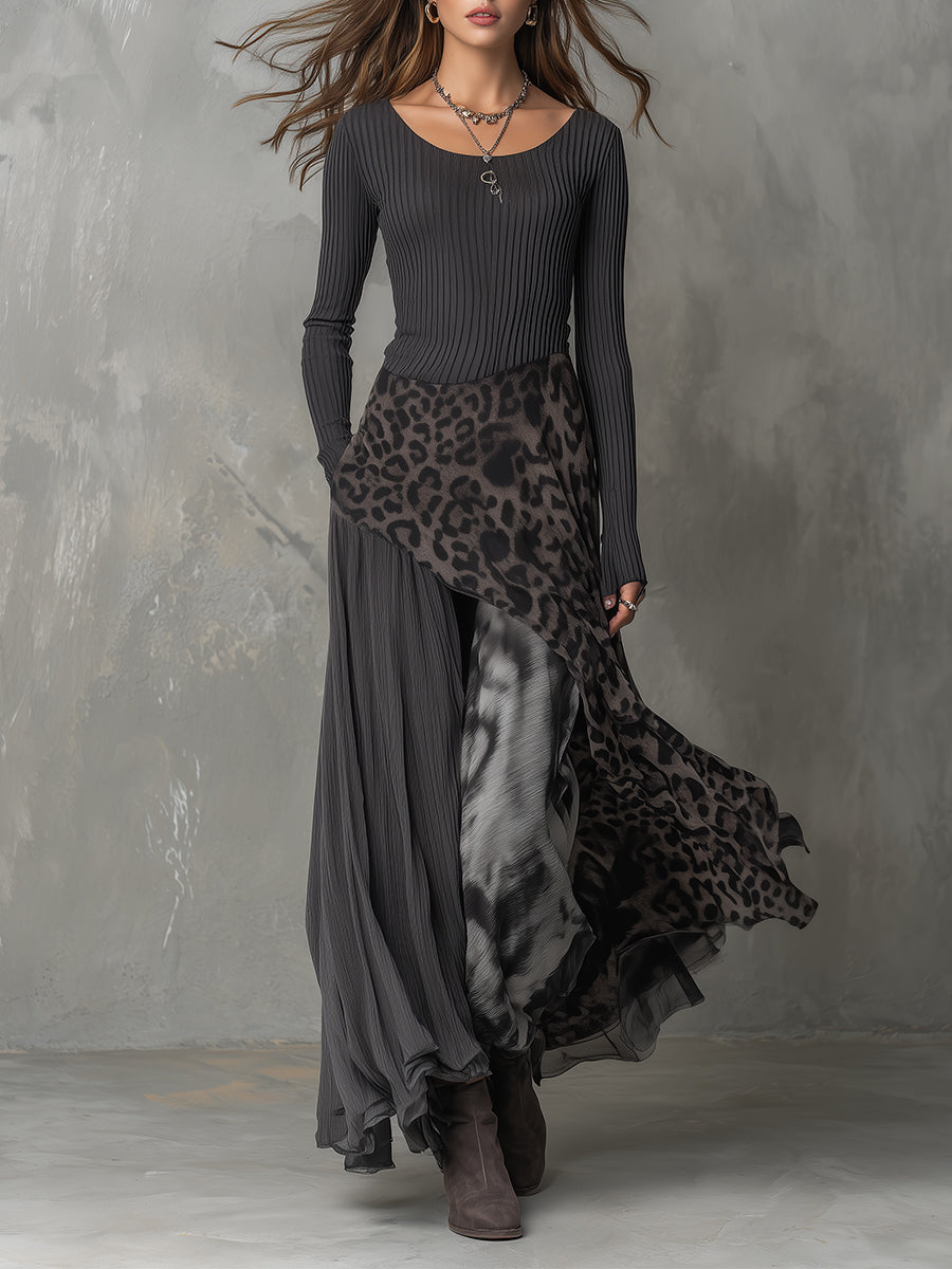 Martina | Vestido largo estilo bohemio con estampado de leopardo