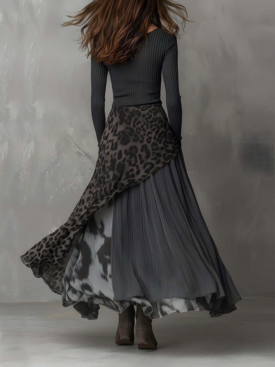 Martina | Vestido largo estilo bohemio con estampado de leopardo