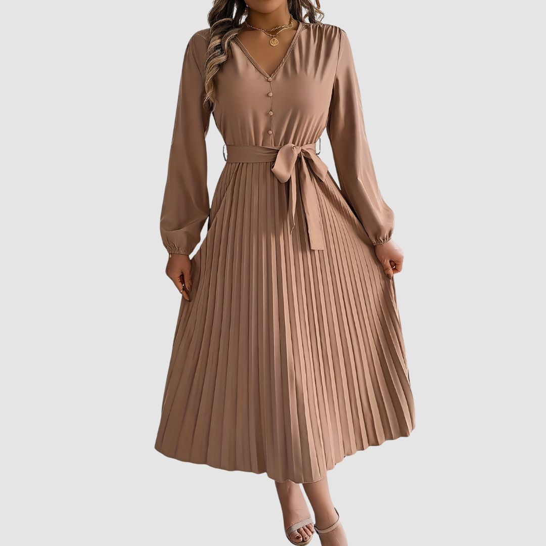 Celeste Bloom - Vestido midi plisado de manga larga