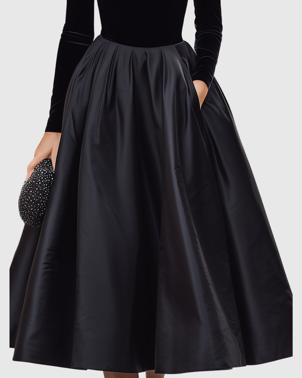 Aradia - Vestido midi negro de terciopelo y satén