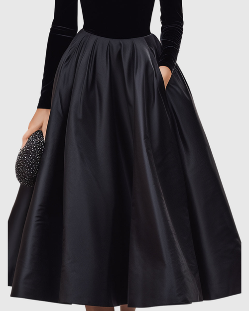Aradia - Vestido midi negro de terciopelo y satén