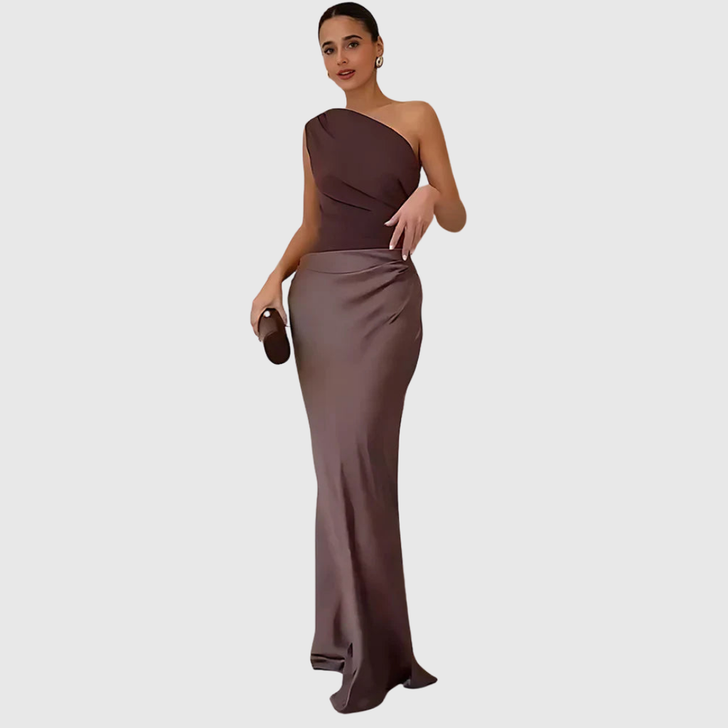 Aleida - Vestido largo de satén con un solo hombro
