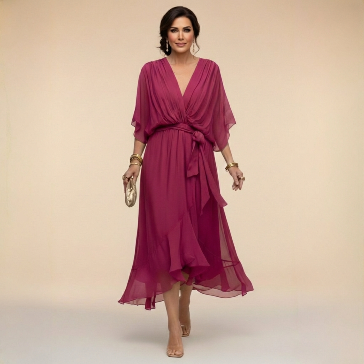 Jessica - Vestido elegante fluido con escote en V
