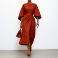 Eldra - Vestido largo satinado con manga murciélago