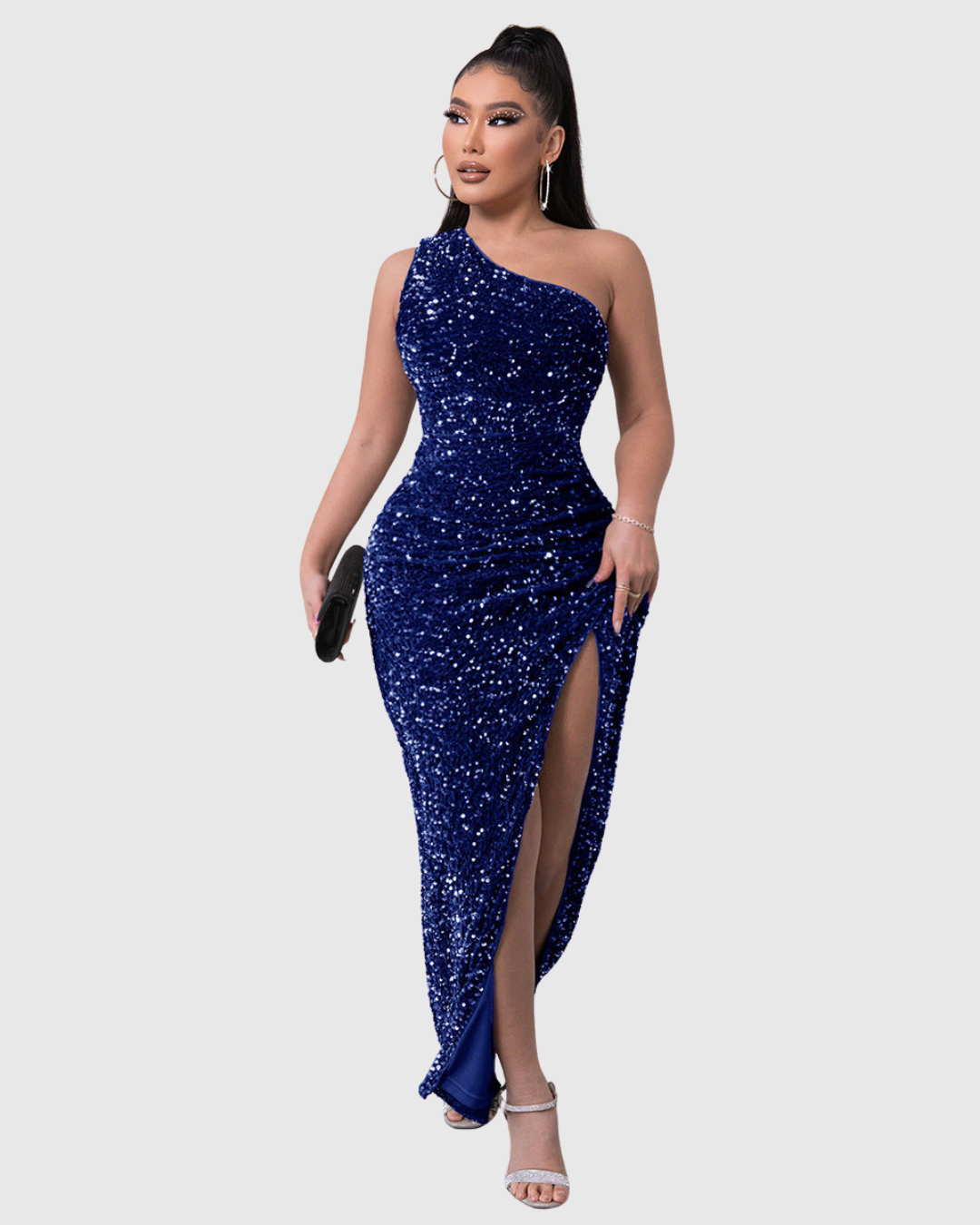 Lillian - Vestido de noche de lentejuelas con un solo hombro