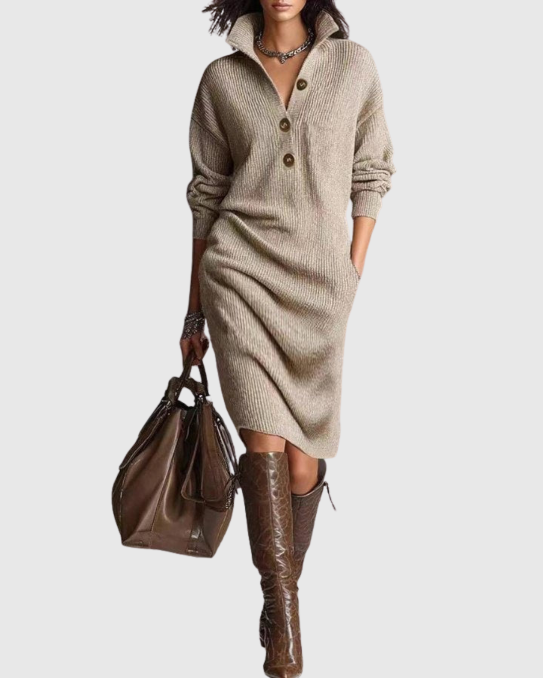 Arianell - Vestido midi de punto de lana para invierno