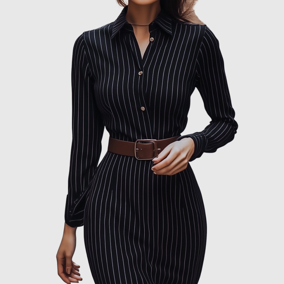 Poppy - Vestido camisero negro de raya diplomática