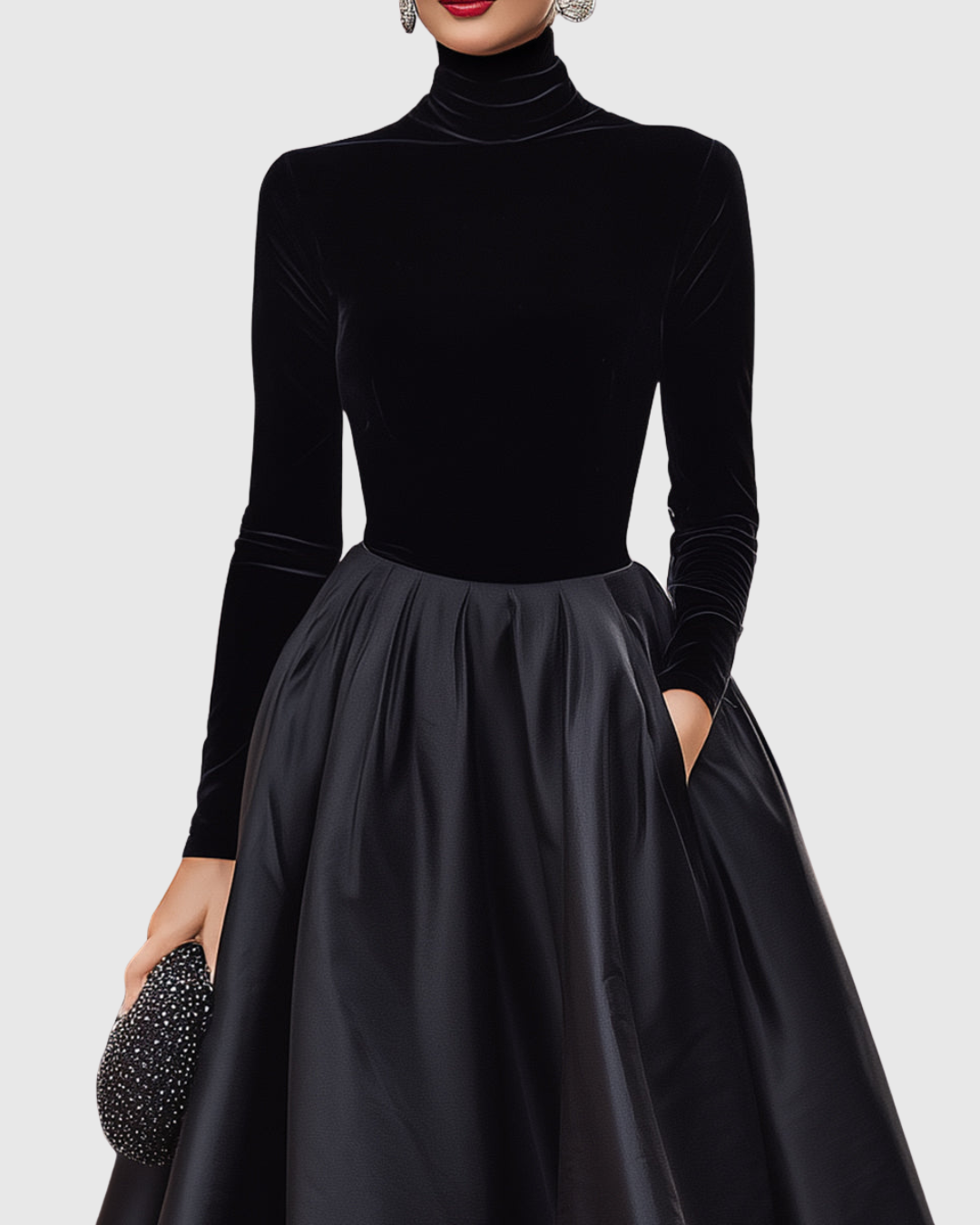 Aradia - Vestido midi negro de terciopelo y satén