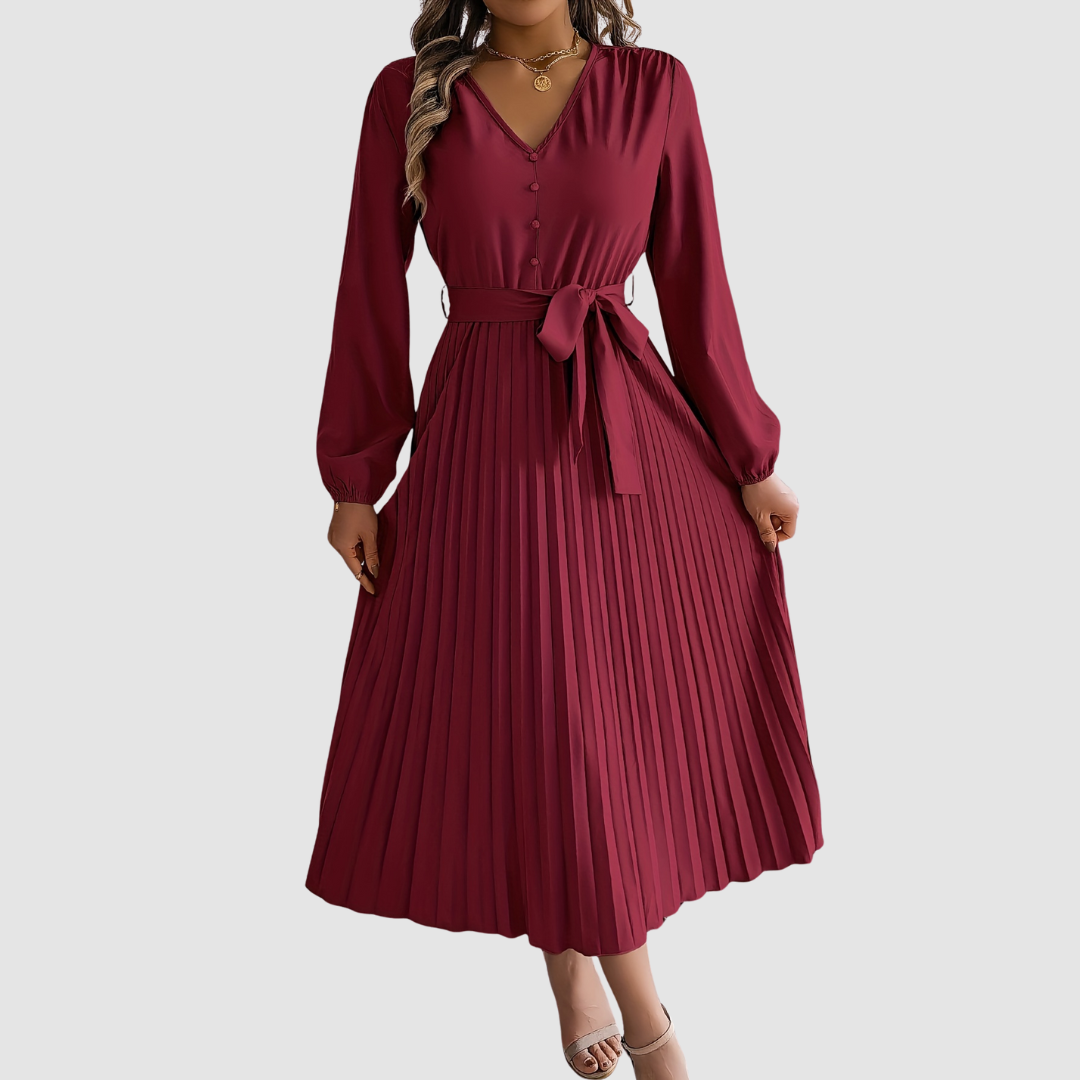 Celeste Bloom - Vestido midi plisado de manga larga