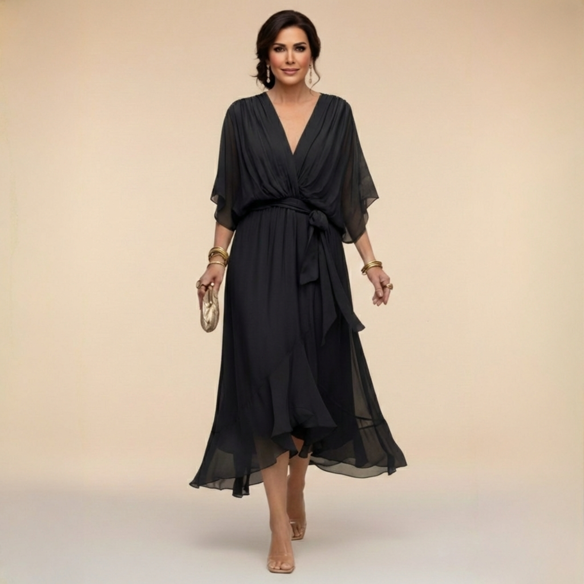 Jessica - Vestido elegante fluido con escote en V