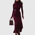 Isabelle - Vestido burdeos de cuello alto