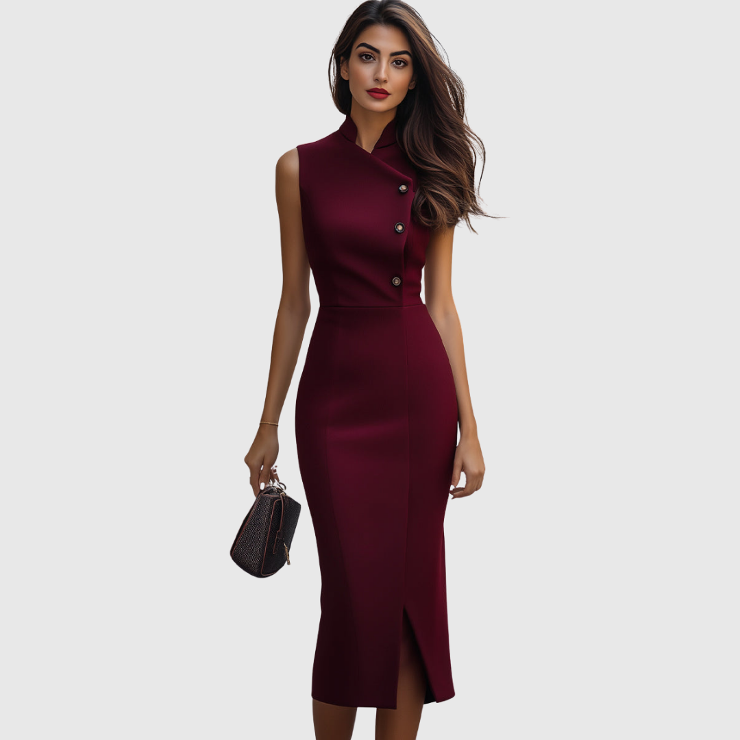 Ruby - Vestido midi burdeos sin mangas