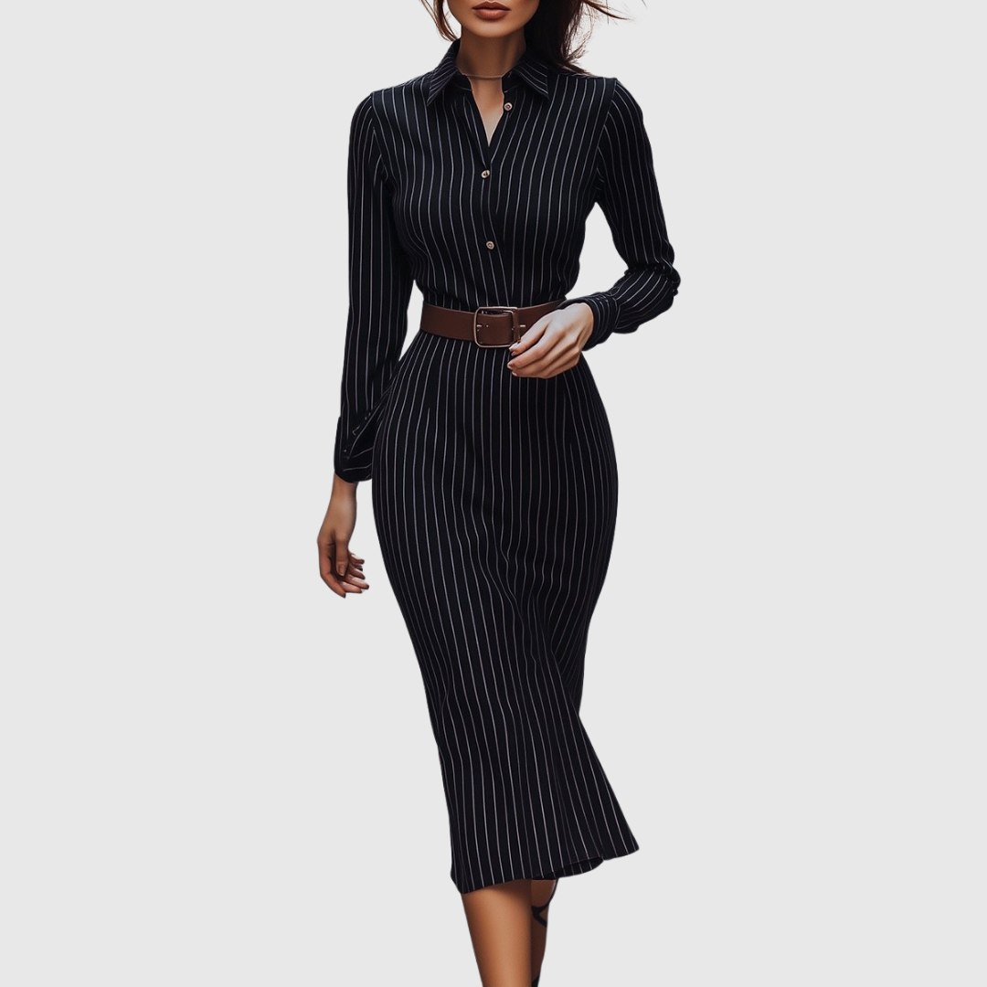 Poppy - Vestido camisero negro de raya diplomática