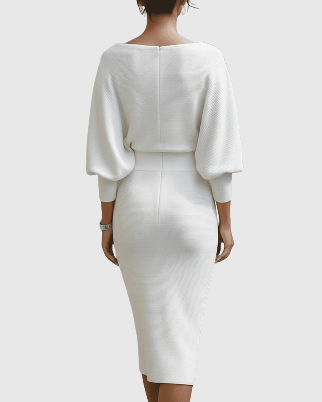 Ismeria - Vestido midi drapeado con manga murciélago