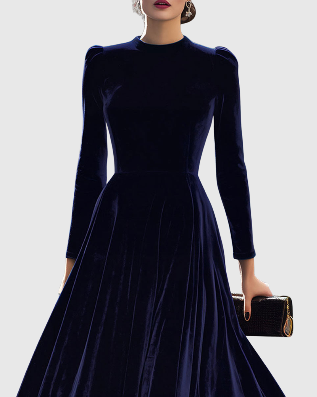 Sibella - Vestido midi azul marino de manga larga