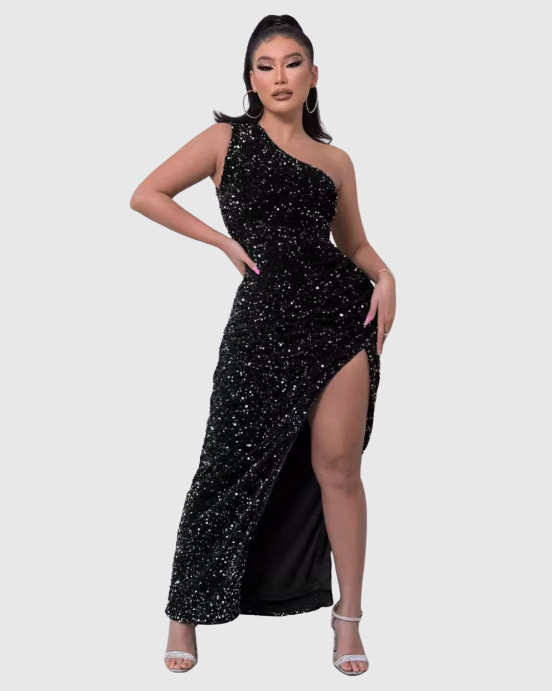 Lillian - Vestido de noche de lentejuelas con un solo hombro