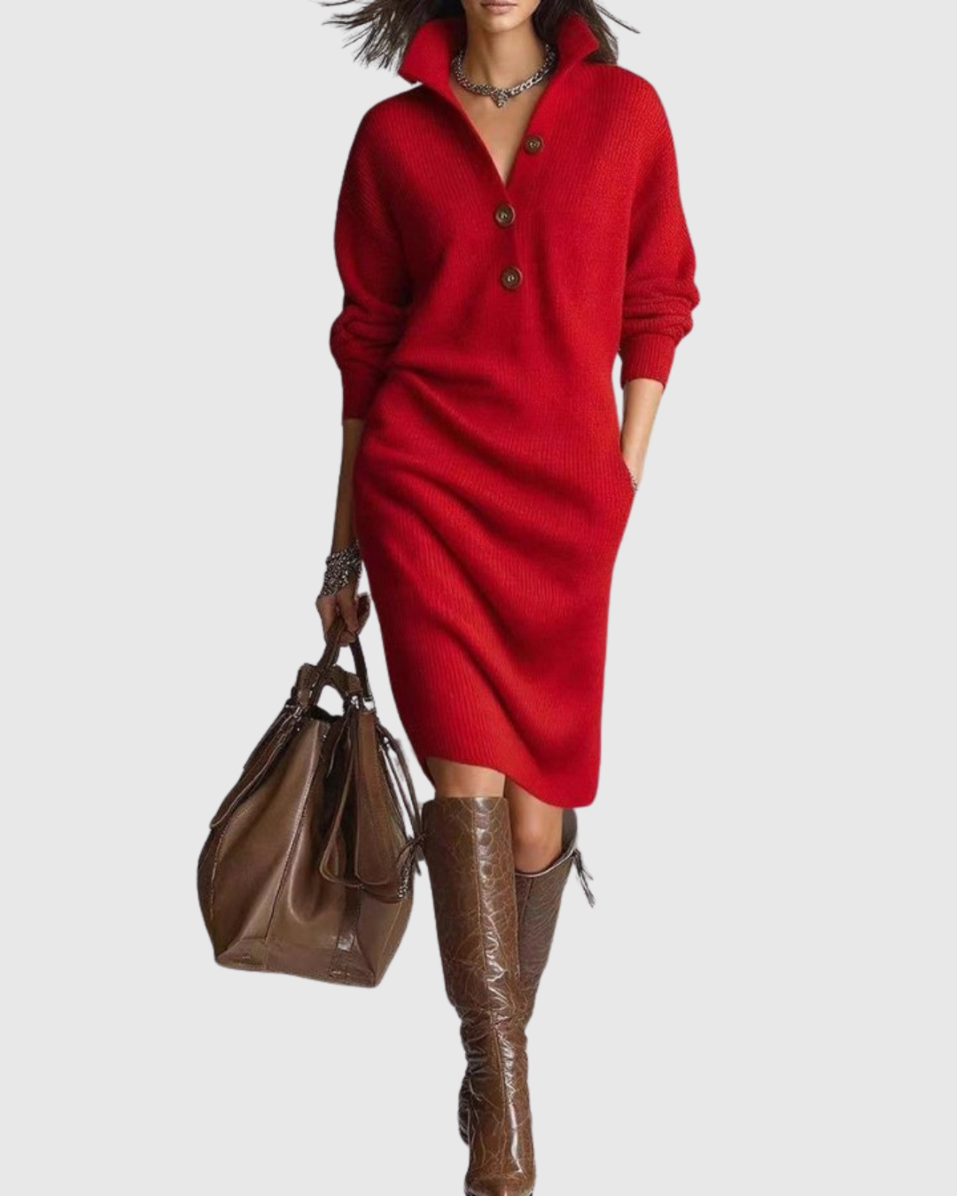 Arianell - Vestido midi de punto de lana para invierno