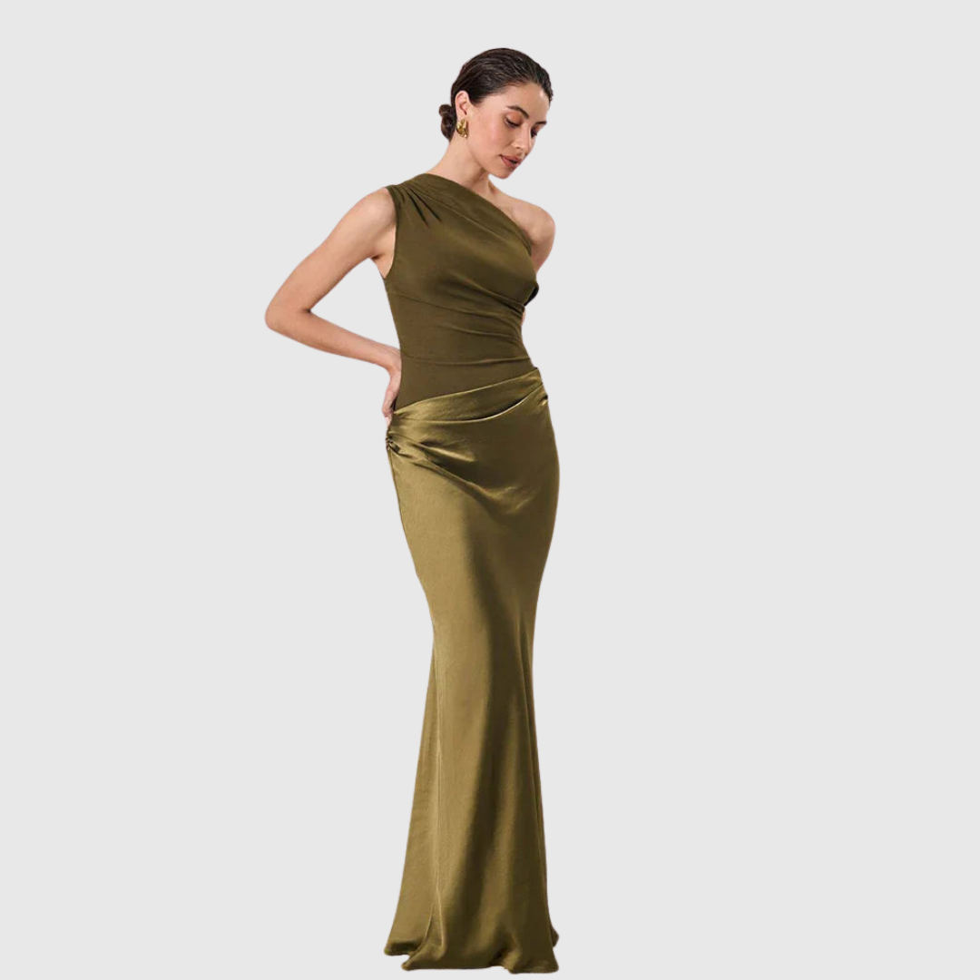 Aleida - Vestido largo de satén con un solo hombro