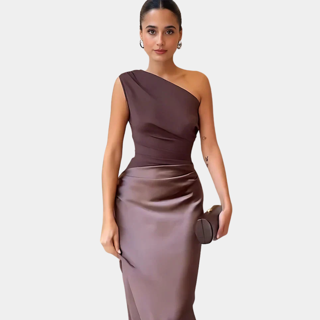 Aleida - Vestido largo de satén con un solo hombro