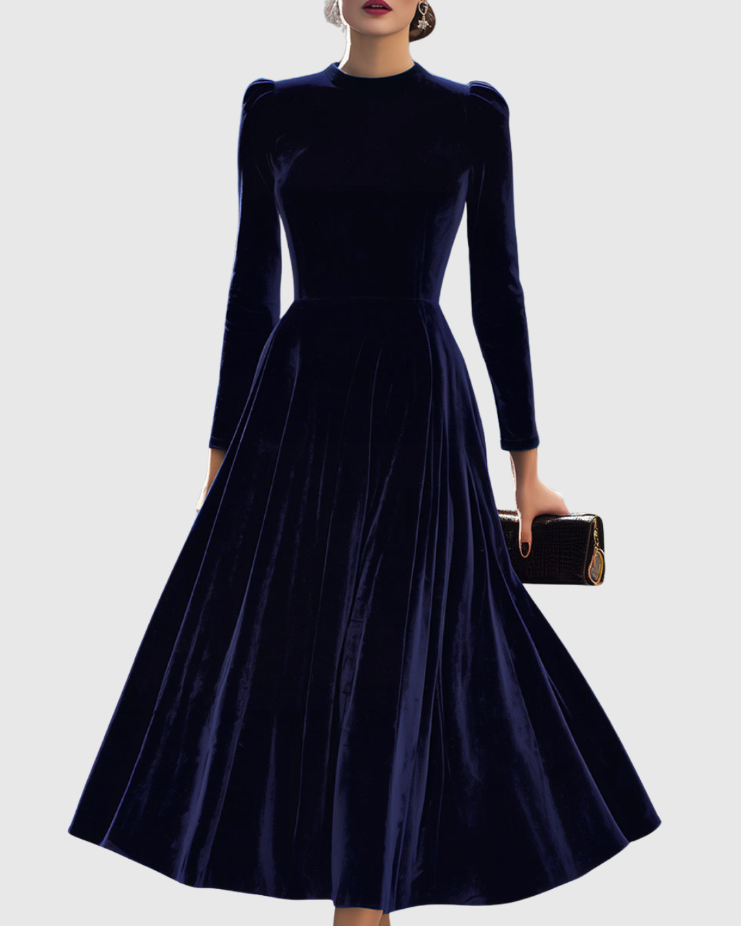 Sibella - Vestido midi azul marino de manga larga