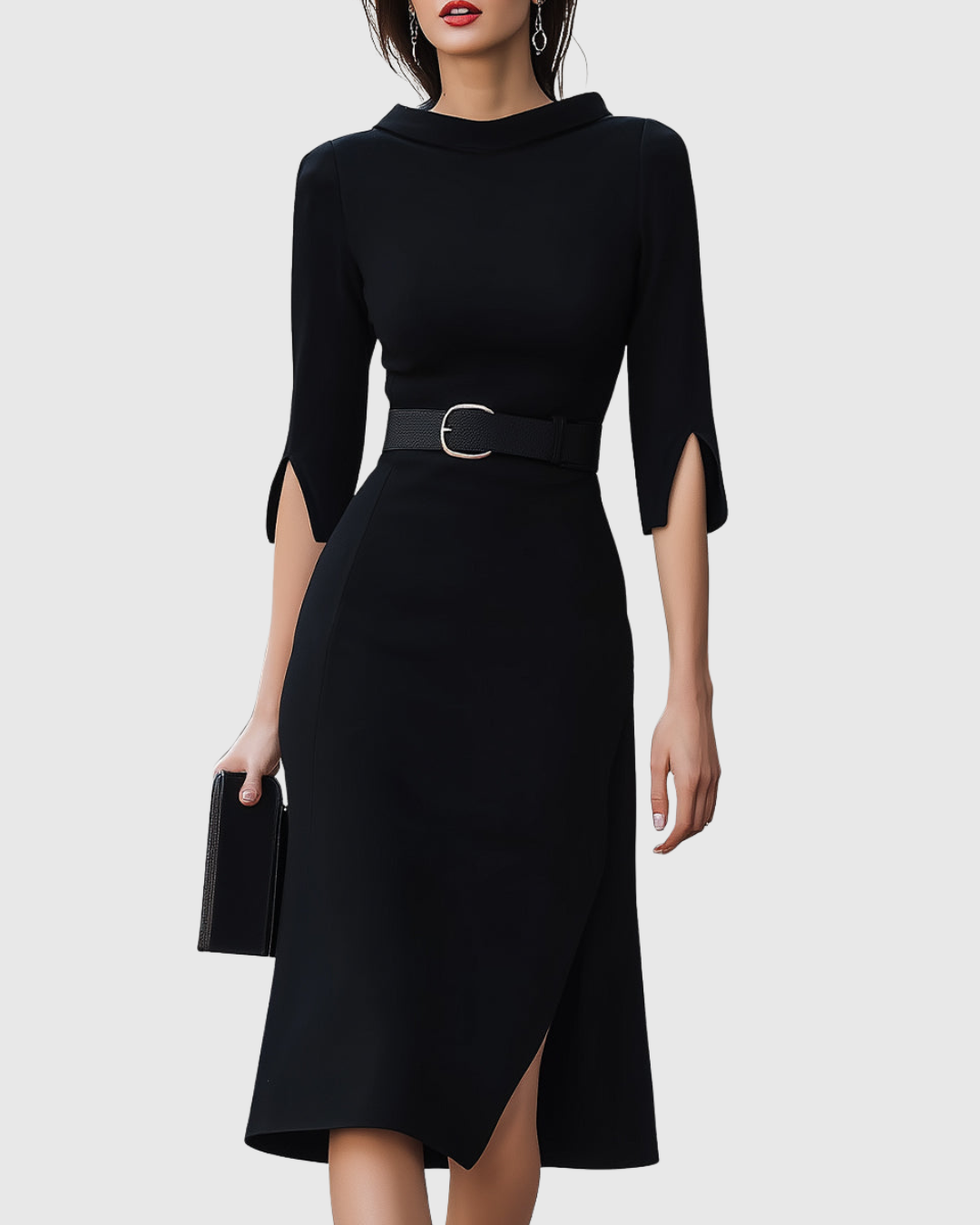 Blythewyn - Vestido midi negro clásico