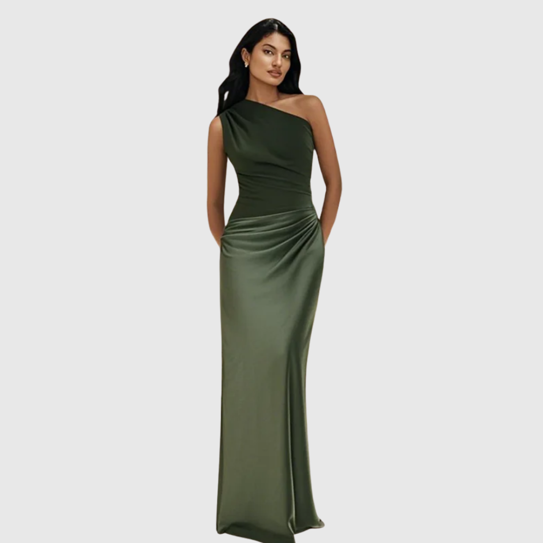 Aleida - Vestido largo de satén con un solo hombro