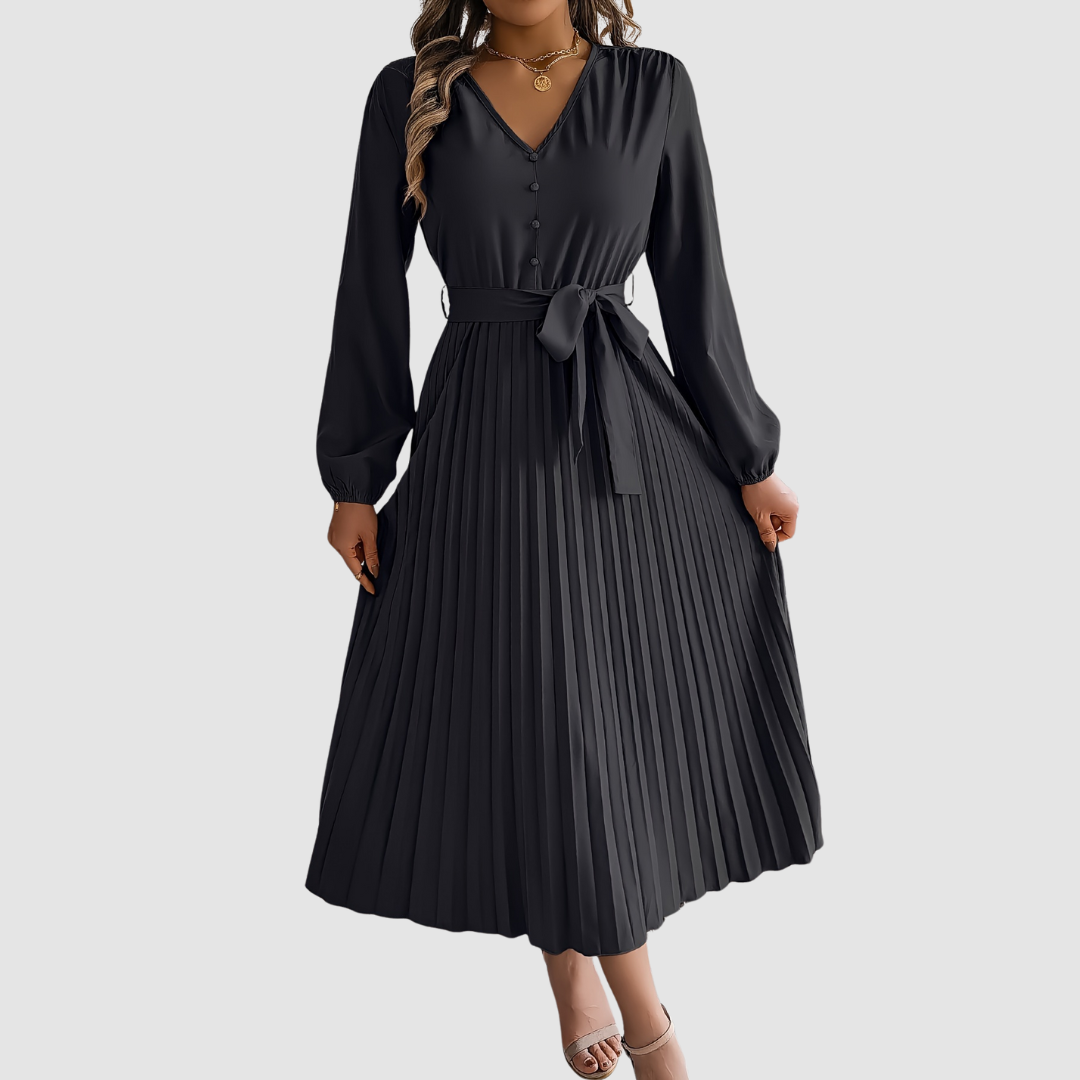 Celeste Bloom - Vestido midi plisado de manga larga