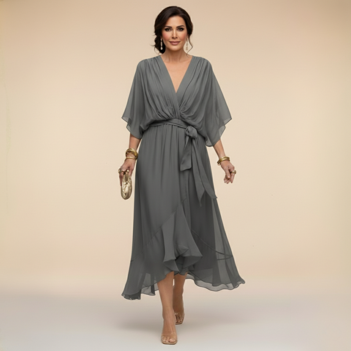 Jessica - Vestido elegante fluido con escote en V