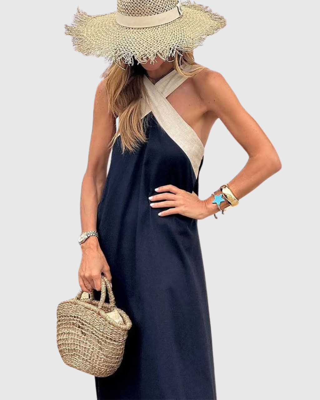 Orella - Vestido con escote cruzado al cuello
