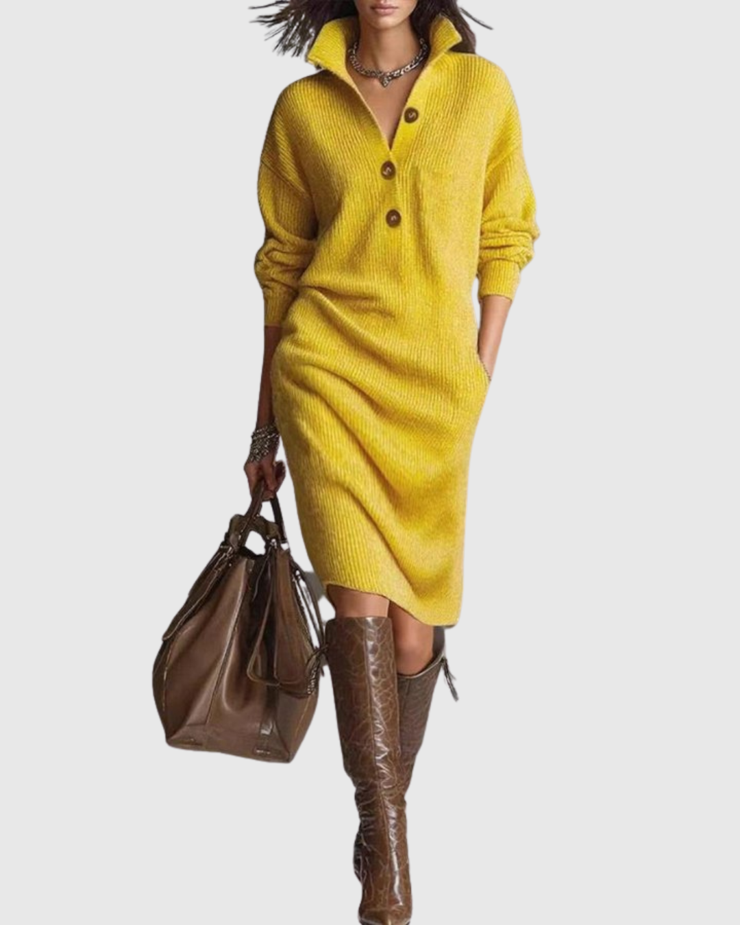 Arianell - Vestido midi de punto de lana para invierno