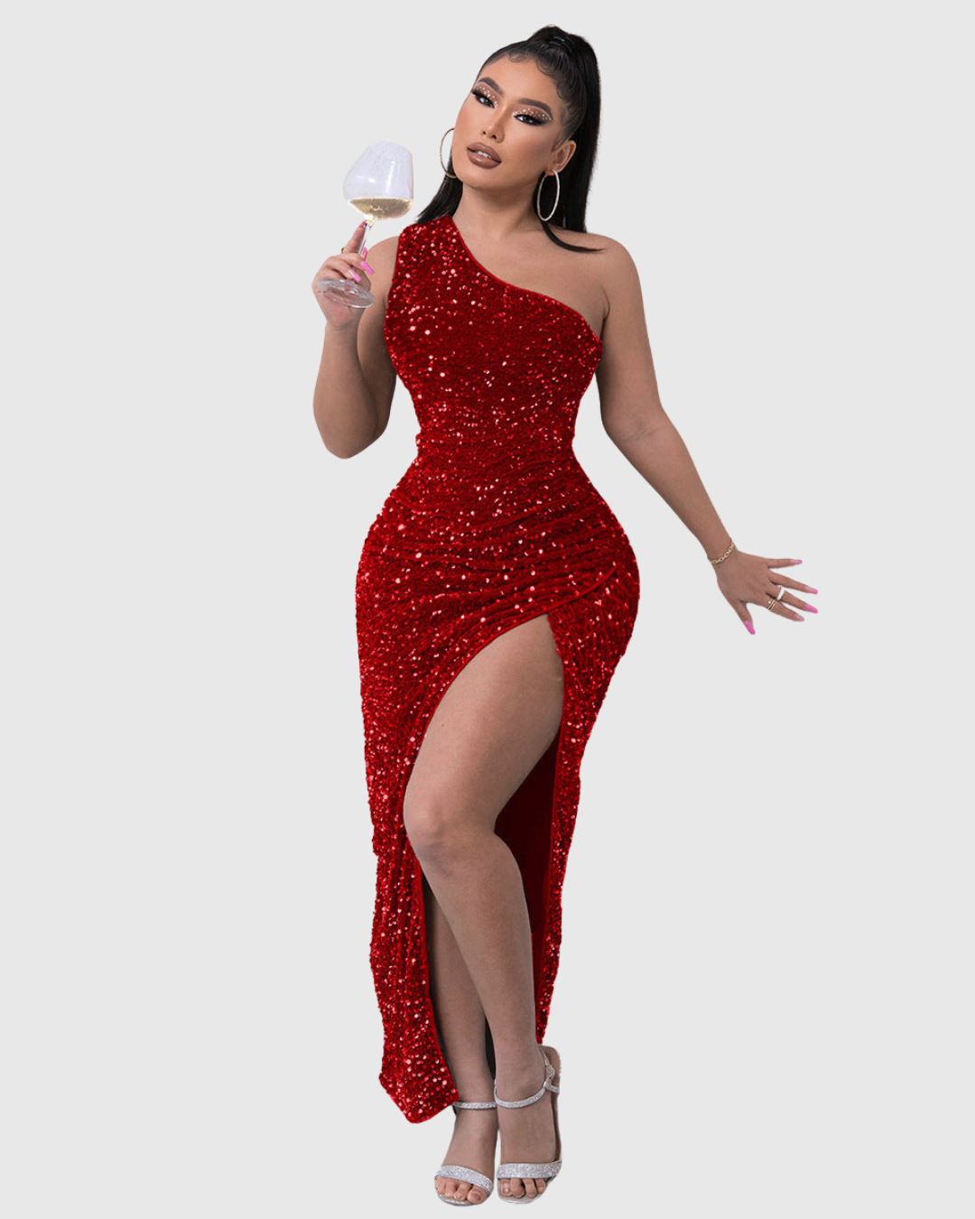 Lillian - Vestido de noche de lentejuelas con un solo hombro