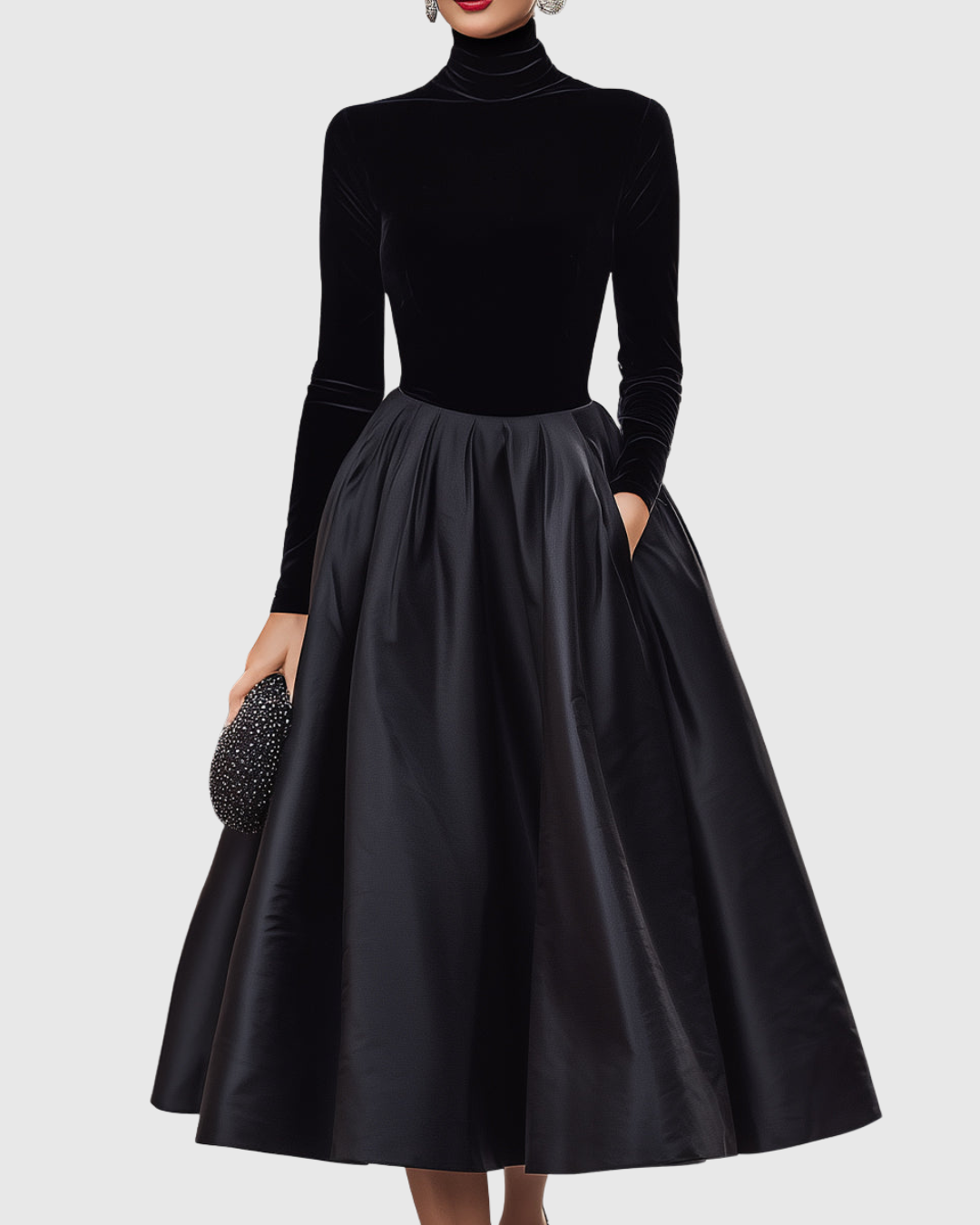 Aradia - Vestido midi negro de terciopelo y satén